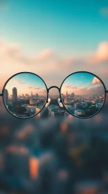 Gentle cityscape comes into crisp focus through round glasses