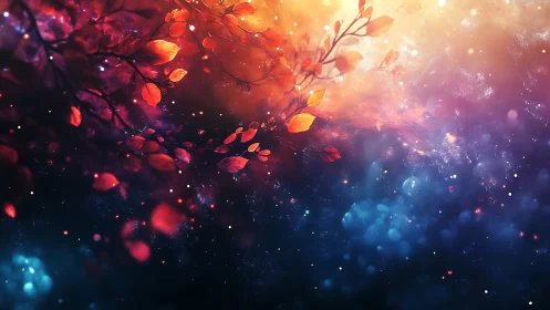 Chromatic nebula canopy with luminous autumnal foliage field.