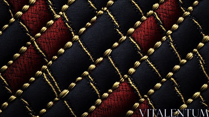 Luxurious Quilted Fabric Texture with Gold Stitching Pattern.
