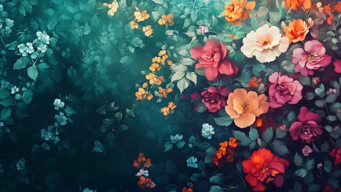 Layered Botanical Garden with Warm and Cool Tonal Transitions