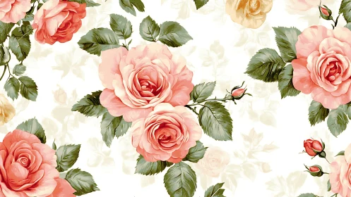 Romantic Floral Pattern: Pink Roses on Cream Background