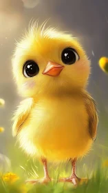 Luminous Chick Portrait: Digital Rendering of Fluffy Yellow Avian.