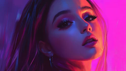 Neon-lit digital portrait glows with moody, cinematic allure