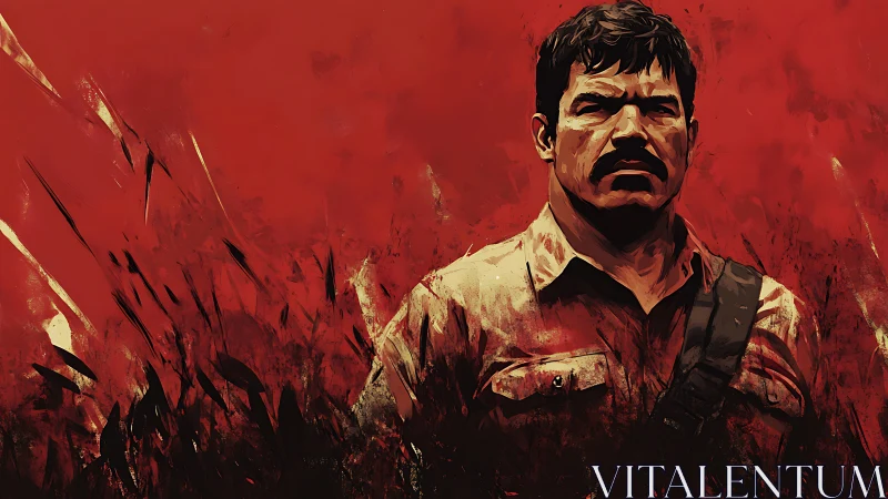 Stoic wanderer standing bold against a storm of red.