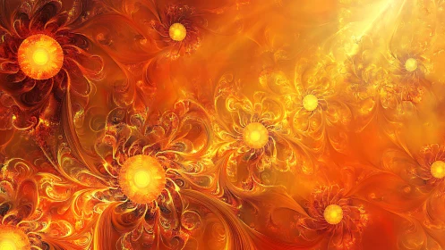 Solar bloom carnival swirling in molten golden light.