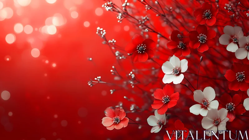 Red and White Small Flowers Rendered With Bokeh and Depth of Field Effects