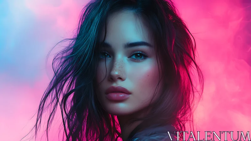 Neon glow frames a soulful portrait in vibrant dual tones