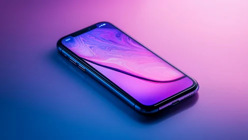 Contemporary smartphone with liquid gradient interface display against chromatic gradient background