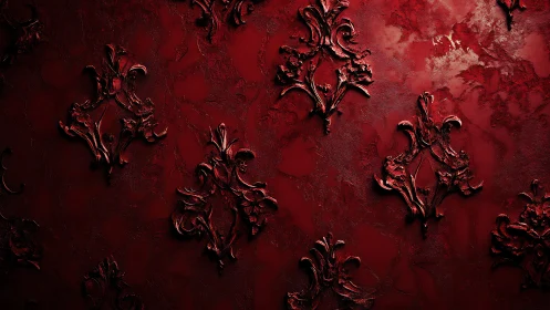 Baroque red wall reliefs glow with dramatic shadowed depth.