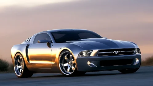 Chrome stallion drinks sunset light on an open highway