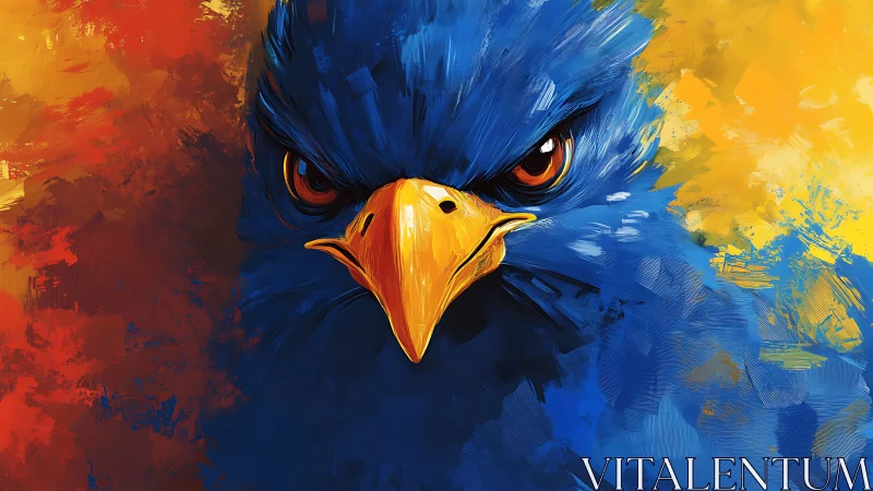 Intense Blue Hawk Portrait in Bold Brushstroke Digital Art.