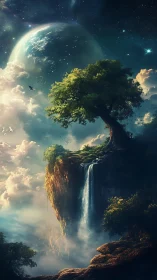 Skyfall Sanctuary Tree above a Whispering Planet Waterfall.