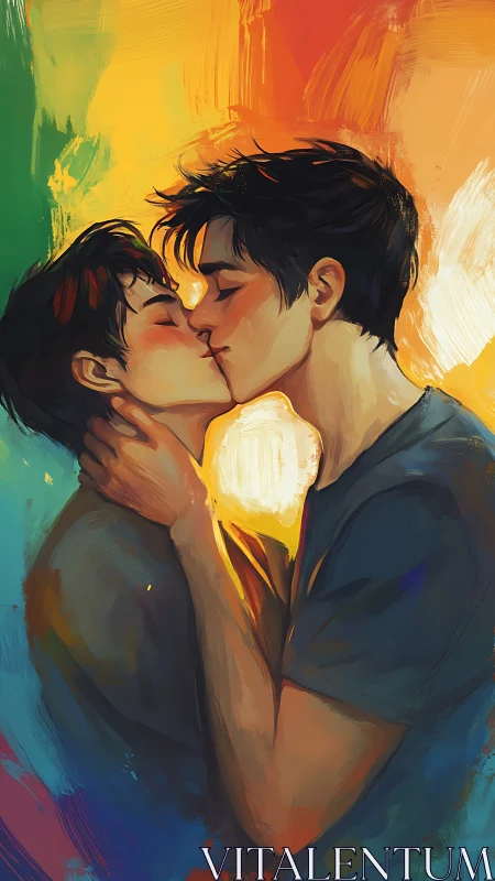 Intimate Kiss Study with Dynamic Chromatic Gradient Lighting and Expressive Brushwork