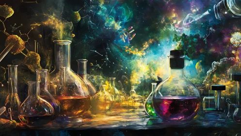 Luminescent chemistry lab with nebular molecular reaction fields