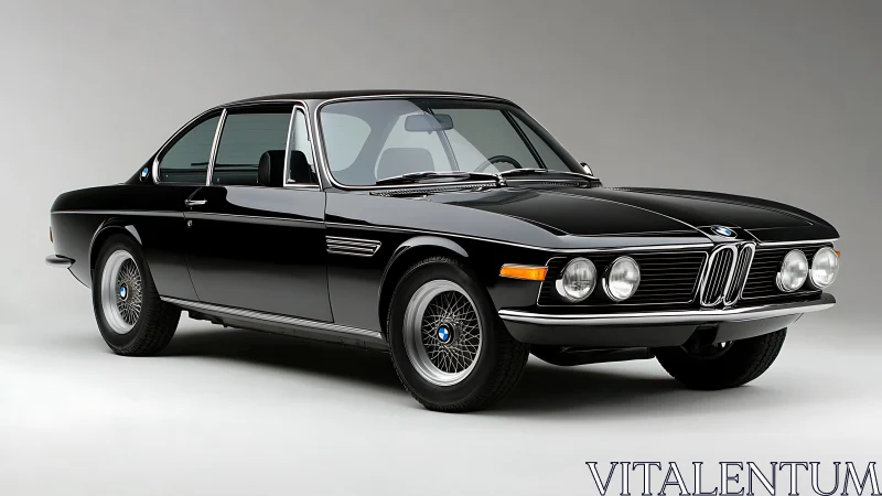 Classic black BMW coupe in controlled studio side perspective.