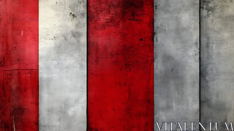 Weathered Red and White Vertical Striped Abstract Wall Art.
