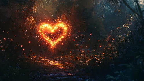 Burning Heart Ignites Through Dark Forest Wilderness
