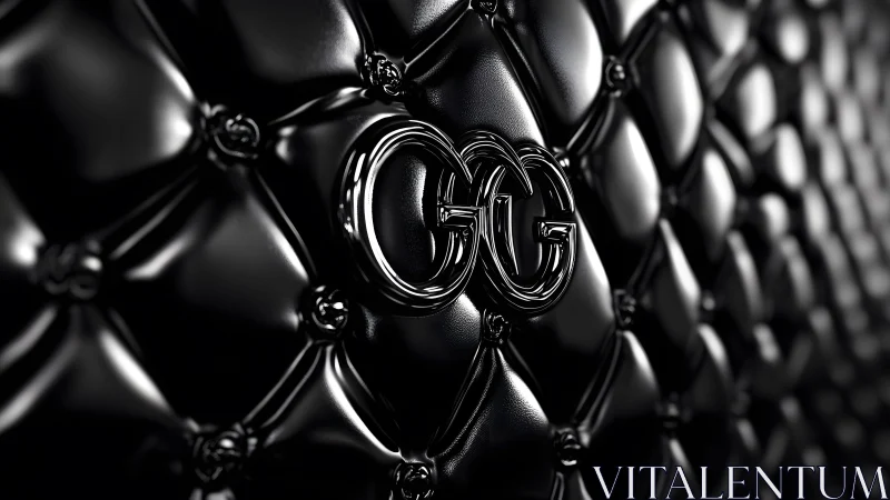 Luxurious Black Leather Pattern with Metallic GG Logo, Modern Look.