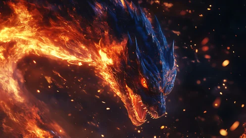 Volumetric fire dragon head with molten scales in motion