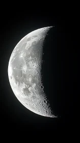High-contrast lunar crescent with detailed crater relief.