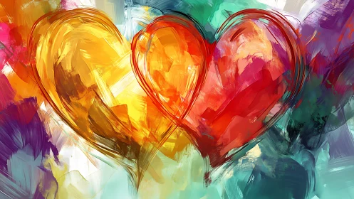 Abstract Dual Heart Composition in Rainbow Spectrum.