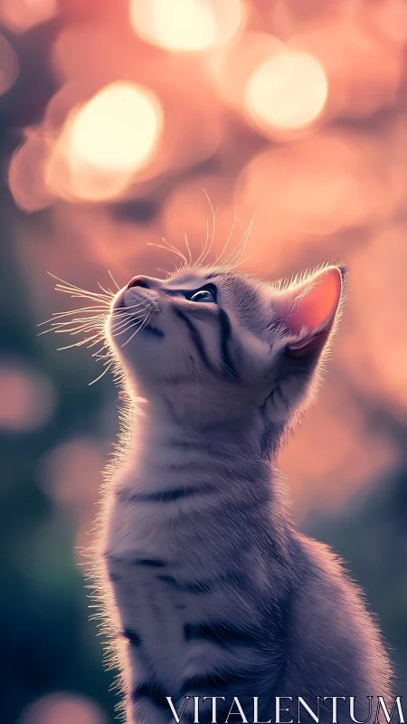 Wonder-Filled Kitten Looking Up at Dreams.