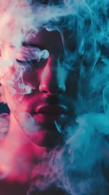 Binarized neon portrait immersed in volumetric color fog.