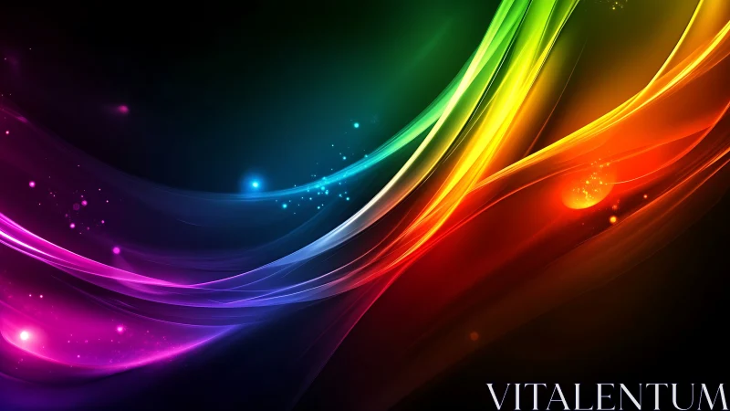 Multicolored light streaks curve across a dark gradient background