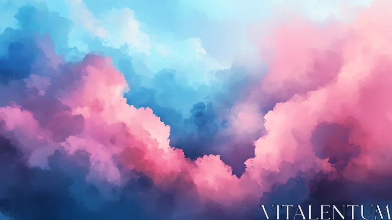 Digital cloudscape renders layered pink and blue forms