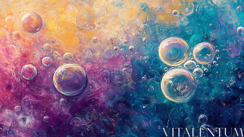Multicolored swirling bubbles in abstract liquid field.