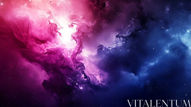 Bipolar chromatic nebula cloudscape with radiant core diffusion.