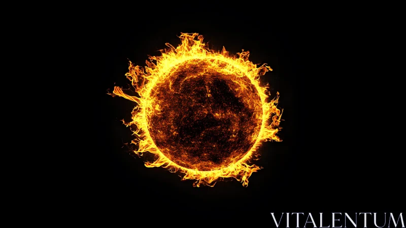 Fiery Sun Illustration with Luminous Flames on Black Background.