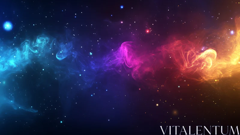 Multicolor interstellar nebula ribbon with glowing stellar field