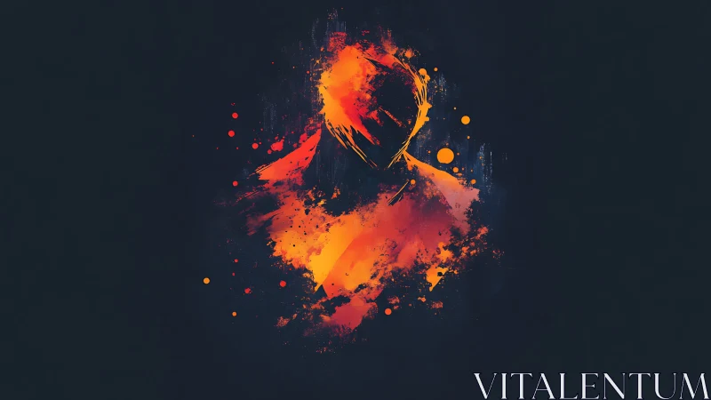 Abstract fiery silhouette on deep dark background.