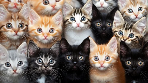 Orchestra of Wide-Eyed Kittens in Mesmerizing Close-Up.