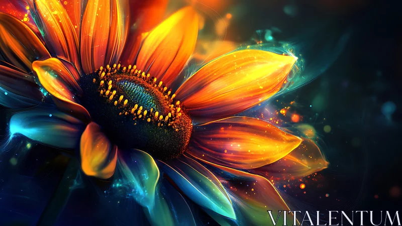 Radiant glowing flower unfurls in a swirl of vivid light