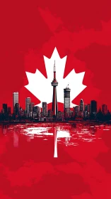 Scarlet Toronto skyline cradled in a bold maple emblem.