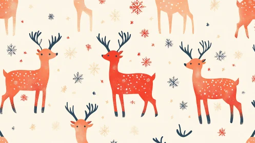 Playful winter reindeer pattern sprinkled with snowflakes.