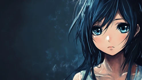 Soft blue gaze in a quiet, painterly anime moment.