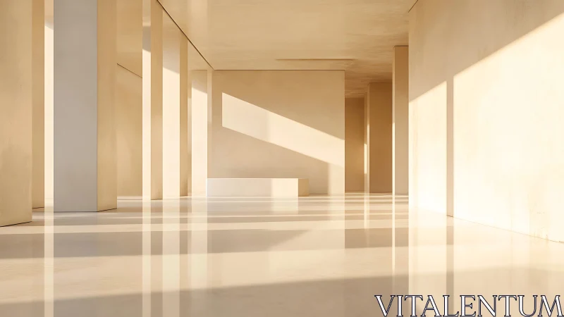 Minimalist Interior Space with Columnar Elements and Directional Light