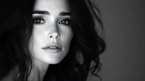 Soft grayscale gaze carves quiet light into deep shadow