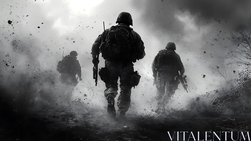 Storm-torn silhouettes march through a shrapnel-streaked dusk