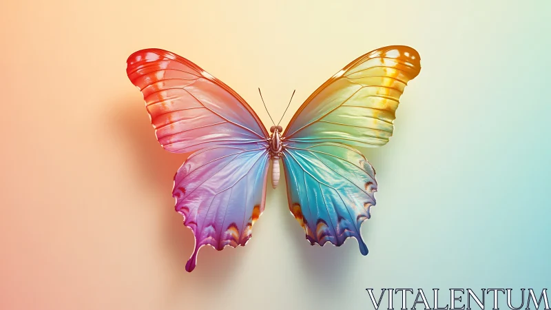 Iridescent butterfly wings glow over soft pastel gradient
