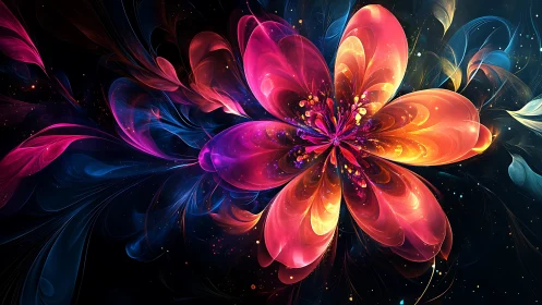 Fractal flower bloom with vivid swirling light forms.