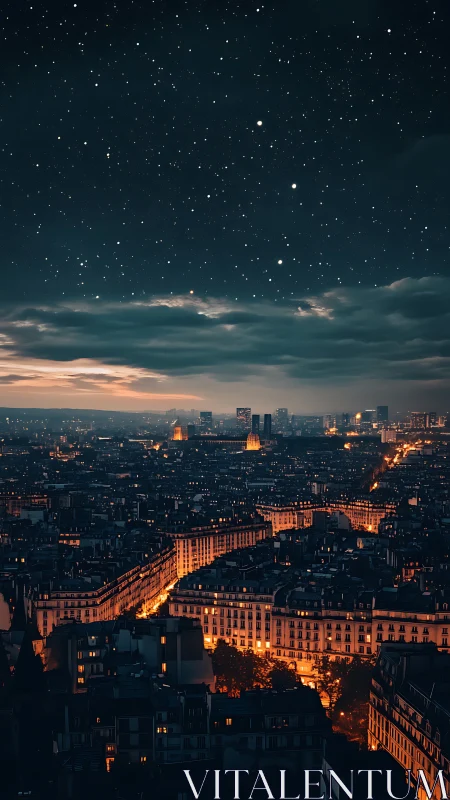 Starlit avenues carve molten rivers through midnight Paris.