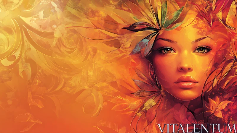 Autumn muse portrait merges floral forms and molten light.