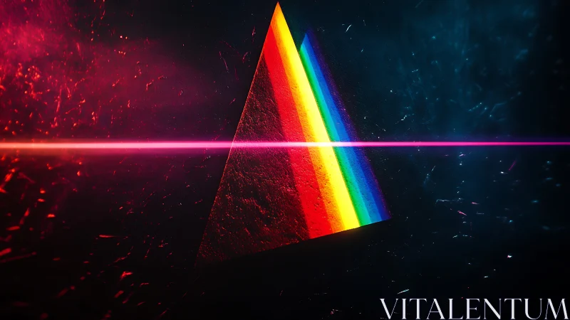 Prismatic laser monolith slicing night with neon spectrum.