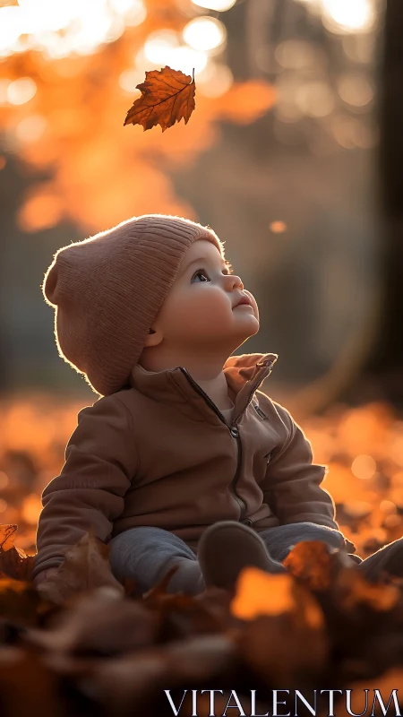Autumn toddler portrait with shallow depth of field and bokeh.