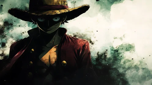 Cloaked anime pirate emerges from shadow into smoky light