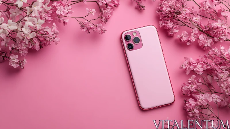 Pink iPhone Pro with Triple-Lens Camera Array on Floral Backdrop